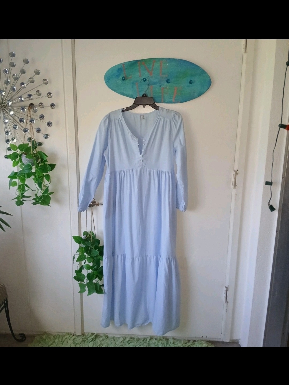 Misslook Brand Light Blue Long Sleeve Tiered Maxi Dress Or Maternity Gown
